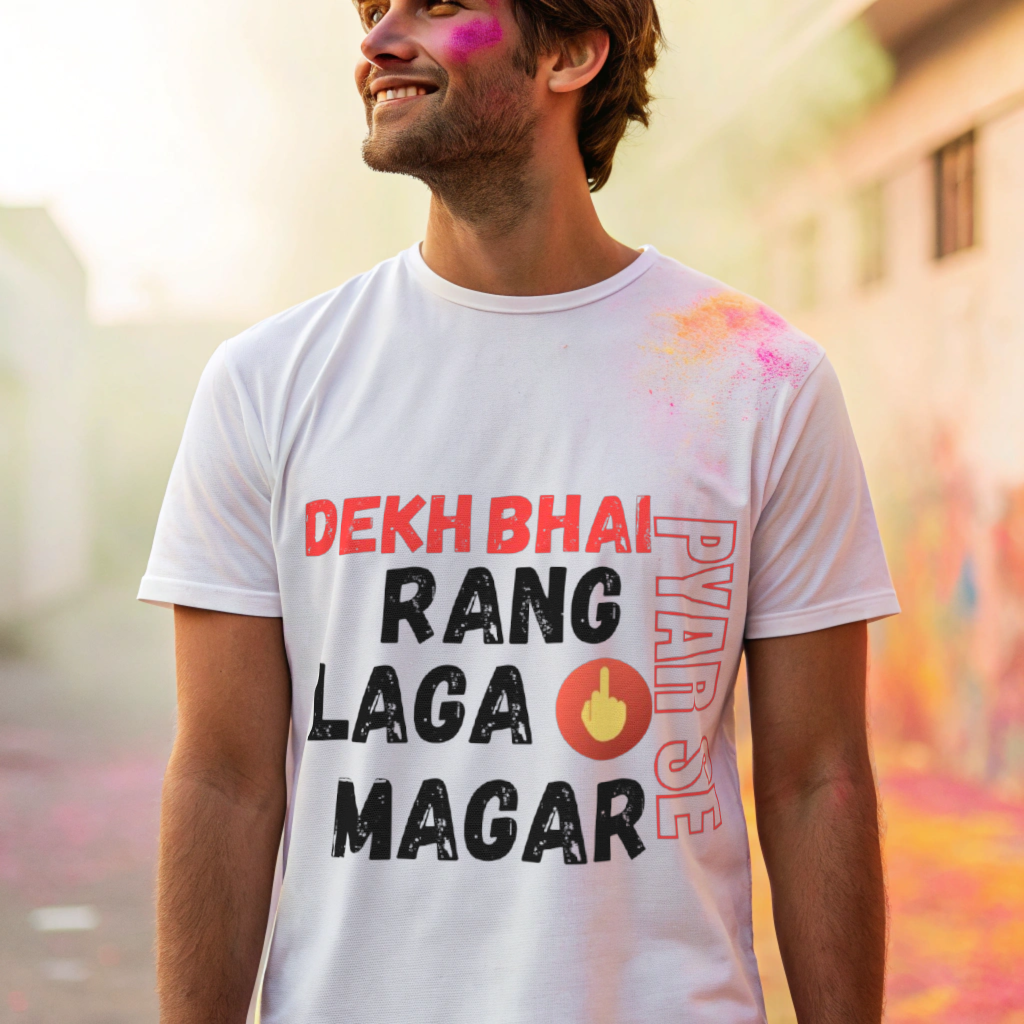 Holi Gifts  Printed White Unisex T-Shirt - RANG LAGA